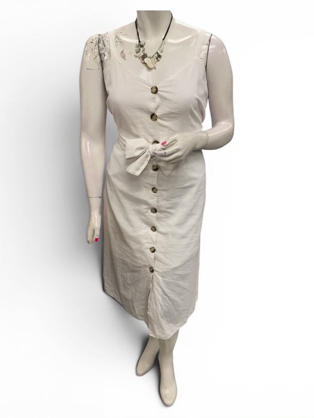 Love & Legend Cream Button-Front Tie-Waist Midi Dress Size Xl